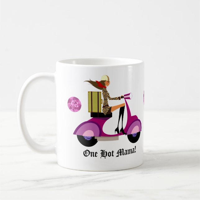 De Café Leopardo do rosa da mulher do patinete da caneca (Esquerda)