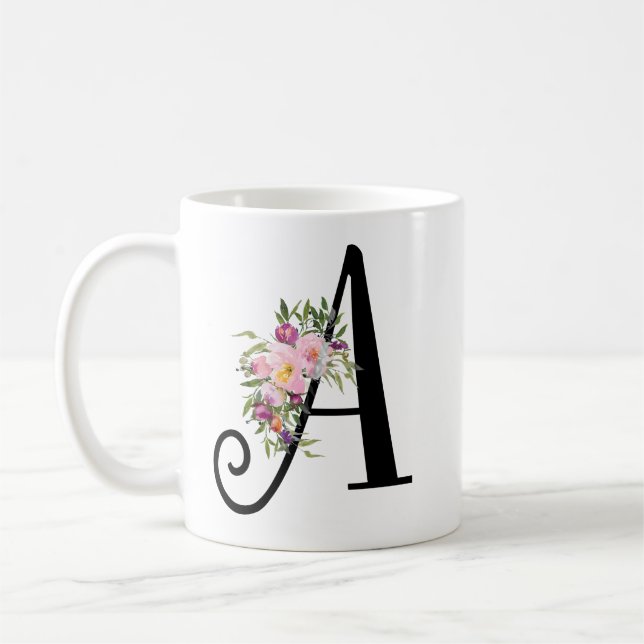 De Café Letra floral A da aguarela, caneca da arte do (Esquerda)