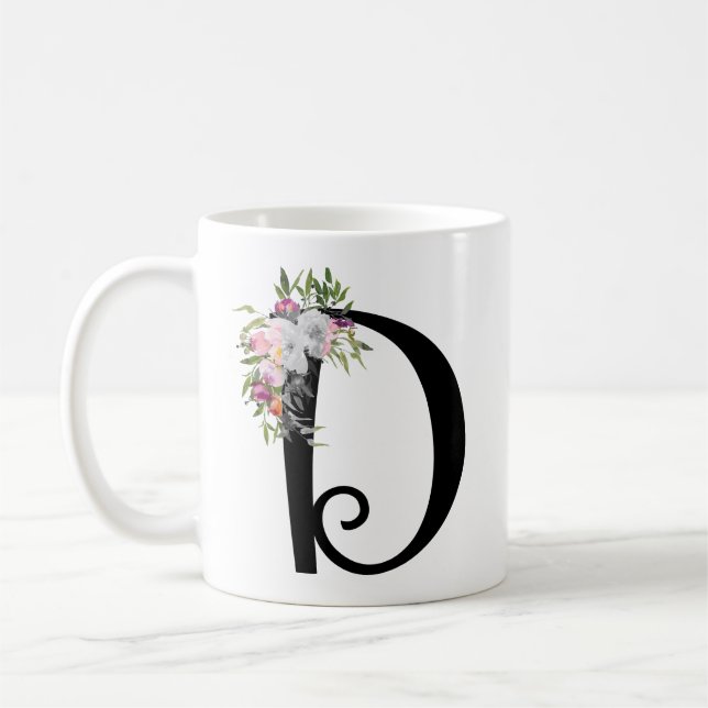 De Café Letra floral D da aguarela, caneca da arte do (Esquerda)