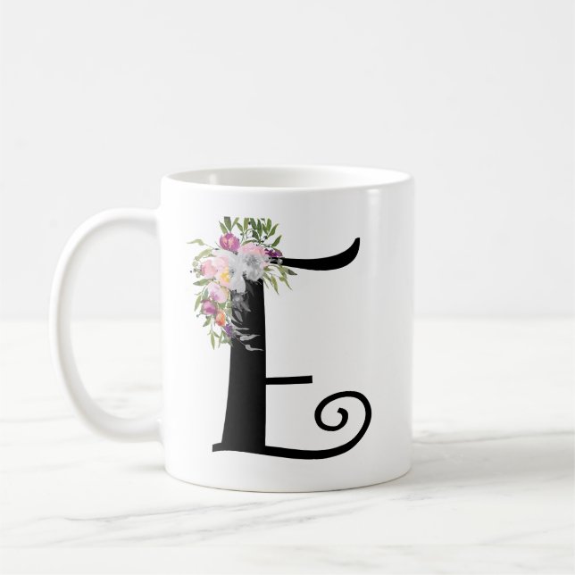 De Café Letra floral E da aguarela, caneca da arte do (Esquerda)