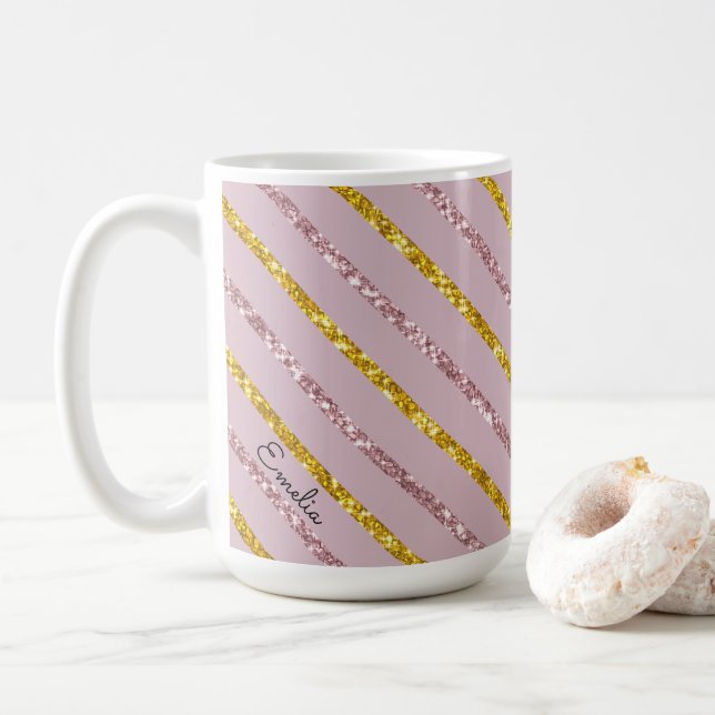 De Café Leve rosa e Dourada caneca personalizada (Com Donut)