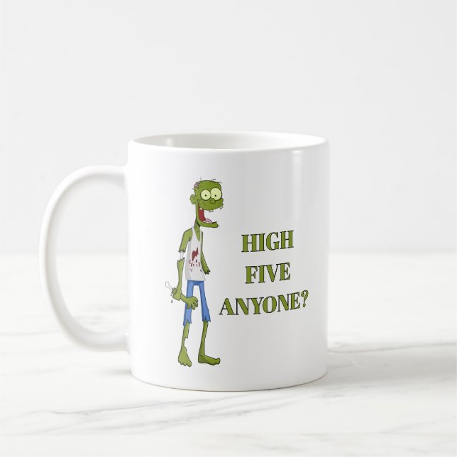 De Café LOL! ☕ Caneca Zumbi – Alguém Quer um Cinco? (Esquerda)