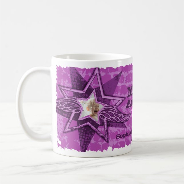 De Café Mãe/Anjos das Mães nas estrelas caneca roxa (Esquerda)