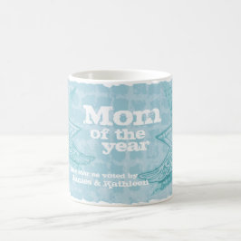 De Café Mãe do ano, a foto é uma caneca azul-gelo