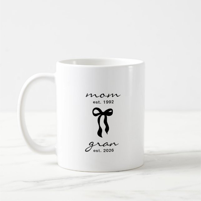 De Café Mãe para Avó Caneca Rosa Listras com Laço (Esquerda)
