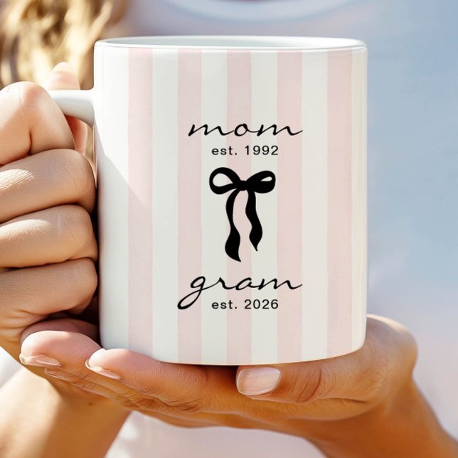 De Café Mãe para Caneca da Vovó Laço Rosa Listras (Criador carregado)
