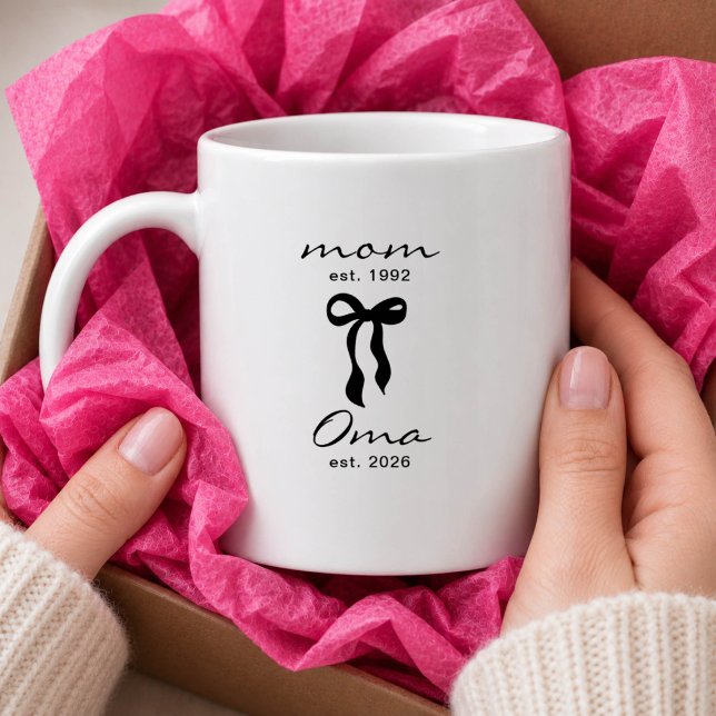 De Café Mãe para Oma Caneca Rosa com Listras e Laço (Criador carregado)