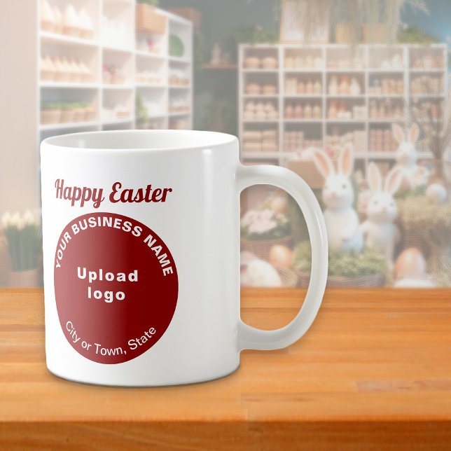 De Café Marca Comercial Vermelha | Páscoa | Caneca (Mug with Easter greeting and red round shape business brand)