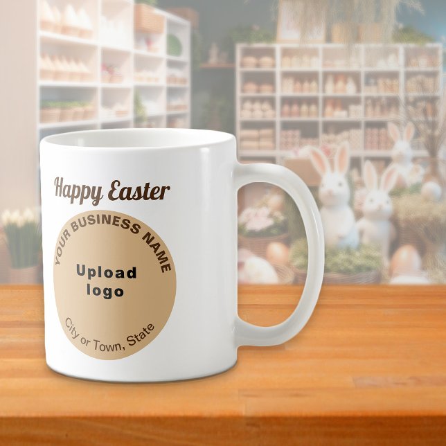 De Café Marca Empresarial Marrom Claro | Páscoa | Caneca (Mug with Easter greeting and light brown round shape business brand)