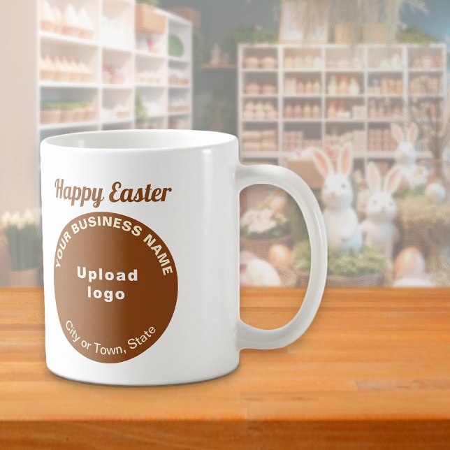 De Café Marca Empresarial Marrom | Páscoa | Caneca (Mug with Easter greeting and brown round shape business brand)