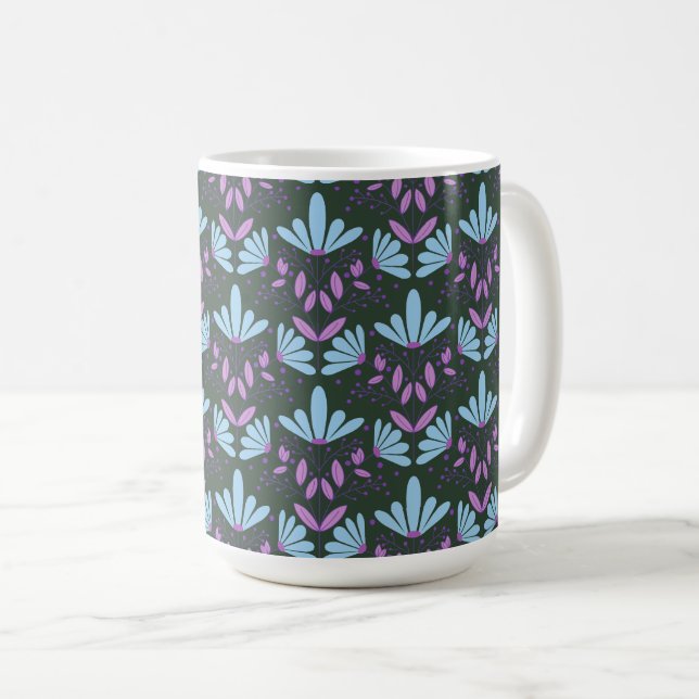 De Café Margarida azul e roxa sonha com caneca floral (Frente Esquerda)