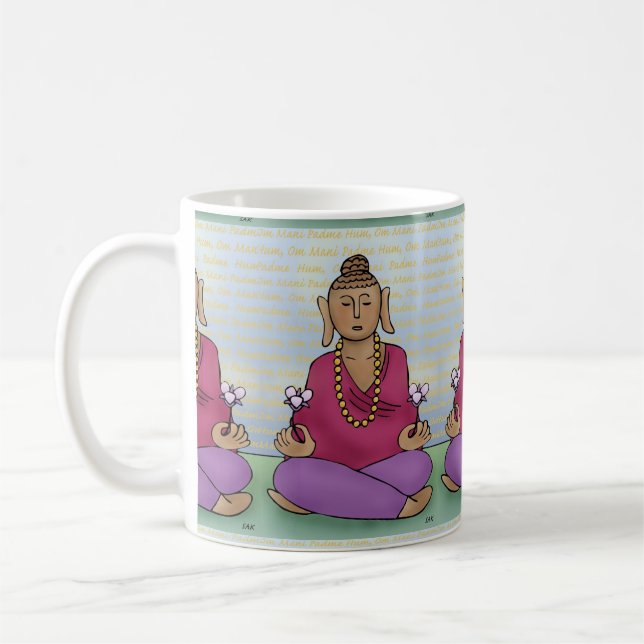 De Café Meditando Buda com Flores em uma Caneca (Esquerda)