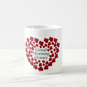 De Café Mel do bom dia com a caneca temático do rosa do