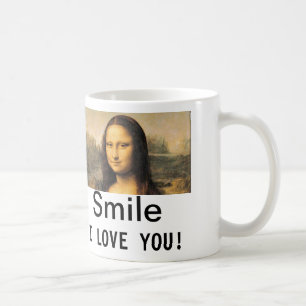 De Café Mona Lisa, sorriso, eu te amo! Caneca branca