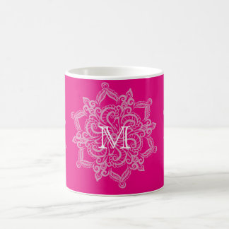 De Café Monograma chique da mandala do rosa quente caneca