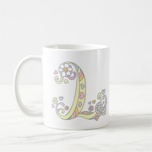De Café Monograma decorativo L corações e caneca das