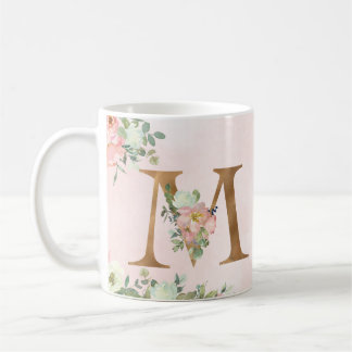 De Café Monograma "M" Floral Elegante - Caneca Clássica, 3