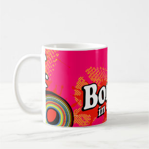 De Café "Nascer na caneca retro do logotipo cor-de-rosa