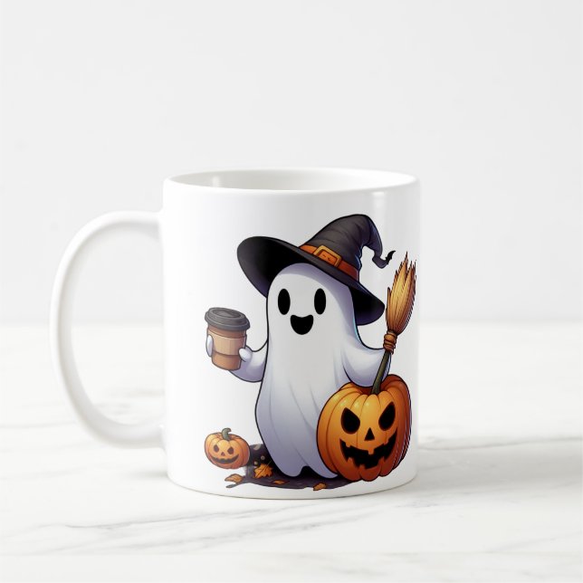 De Café Nome personalizado caneca fantasma do Halloween (Esquerda)