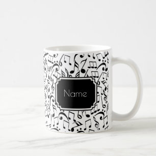 De Café Notas pretas da música na caneca personalizada