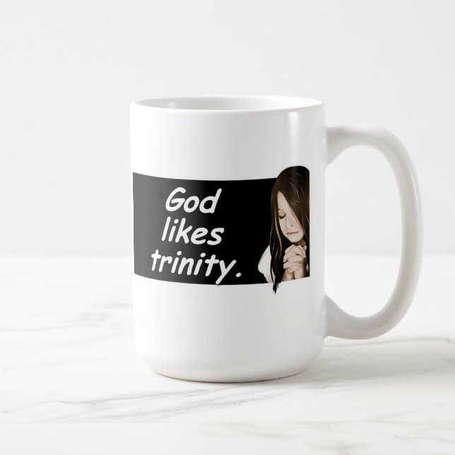 De Café O deus gosta da trindade. Caneca do provérbio-café (Direita)