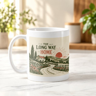 De Café O Longo Caminho para Casa Caneca Linocut Estrada