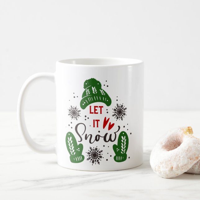 De Café O Natal Deixou Neve Uma Caneca Verde Vermelha (Com Donut)