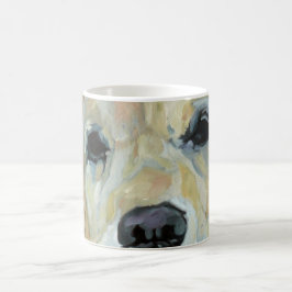 De Café Olhos do golden retriever e caneca da arte do
