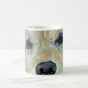 De Café Olhos do golden retriever e caneca da arte do