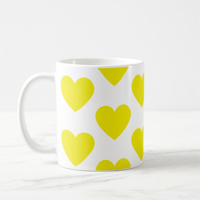 De Café Ouro amarelo corações divertido caneca branca (Esquerda)