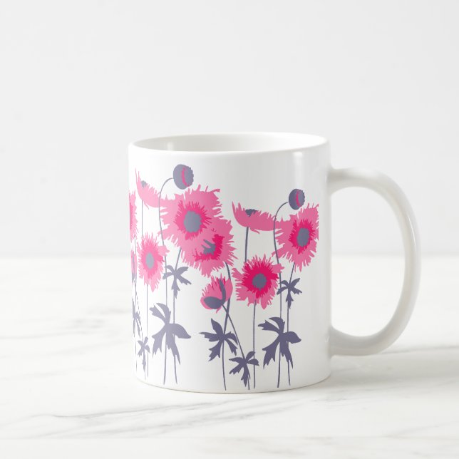 De Café Papagaios cor-de-rosa e cinza, caneca floral (Direita)