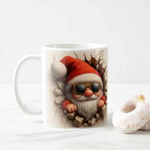 De Café Papai Noel Gnomo na Caneca - Parede Rachada Natal