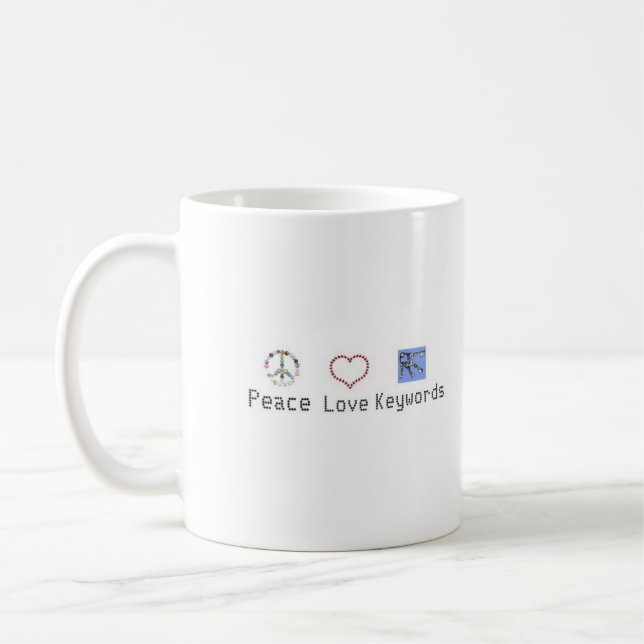 De Café Paz, amor, caneca das palavras-chaves (Esquerda)