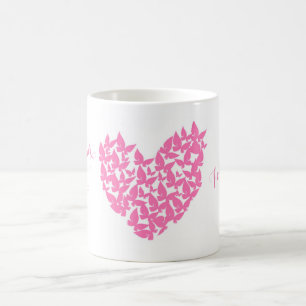 De Café personalizar a caneca rosa do coração da borbole