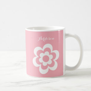 De Café Pink-Pink, Uma Caneca Clássica Com Flor Branco