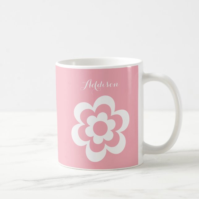De Café Pink-Pink, Uma Caneca Clássica Com Flor Branco (Direita)