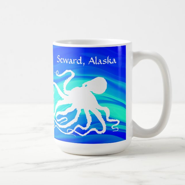 De Café Polvo 6 no verde azul, Seward - 15 onças. Caneca (Direita)