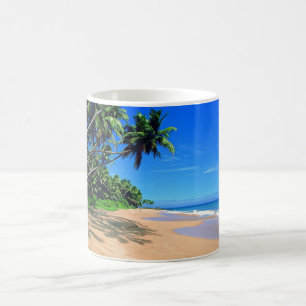 De Café Praia do paraíso e caneca tropicais dos palmtrees