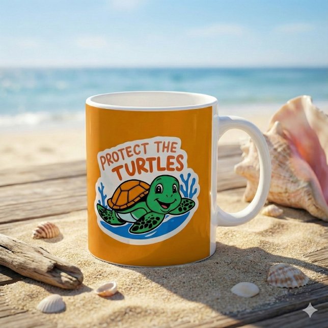 De Café Proteja A Caneca Das Tartarugas (Spread awareness with this adorable, "Protect the turtles" mug! )