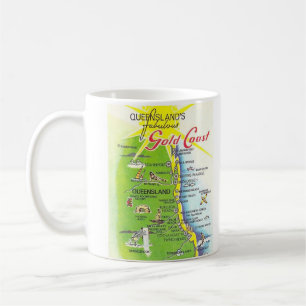 De Café Queensland Austrália Mapa da Costa Dourada Caneca