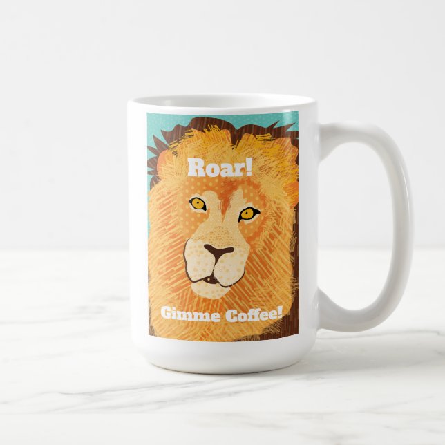 De Café Raio! Rosto do Leão Gráfico 15 oz. Caneca (Direita)