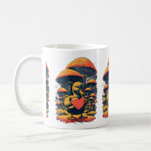 De Café Retro Duckling Segurando uma caneca do coração