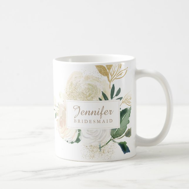 De Café Rosas bonitos da Aquarela com a caneca Dourado do (Direita)
