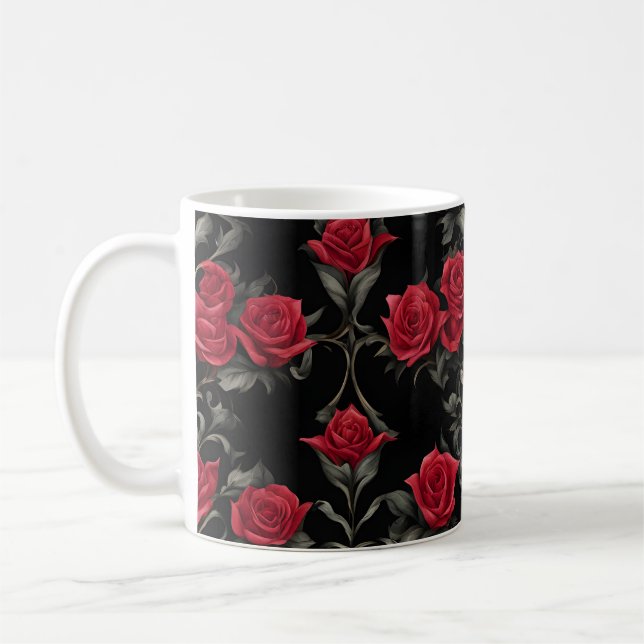 De Café Rosas vermelhas góticos na caneca preta nº 2 (Esquerda)