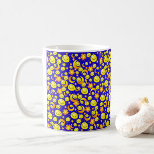 De Café Sol Lua Estrelas Amarelas, Caneca Azul