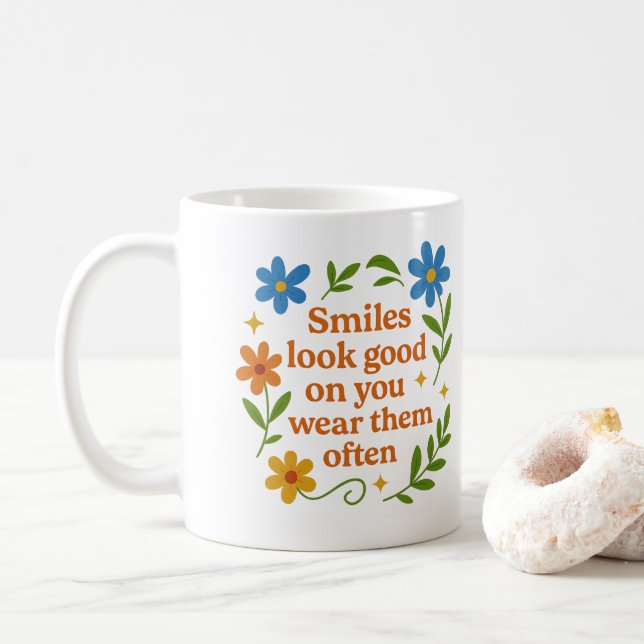De Café Sorrisos ficam bem em você - Caneca (Com Donut)