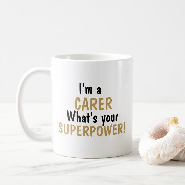 De Café Sou um cuidador Qual é o Seu Superpoder Caneca (Com Donut)
