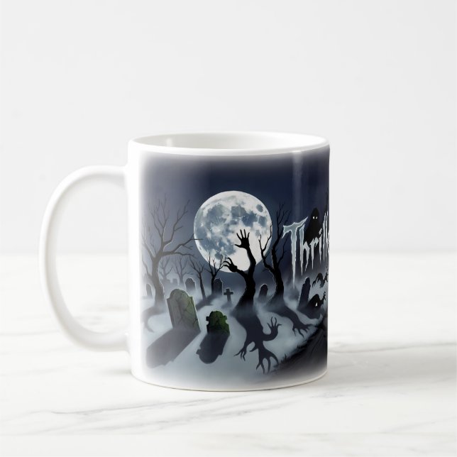 De Café Thriller — Horror Zumbi Cemitério Noite Caneca (Esquerda)