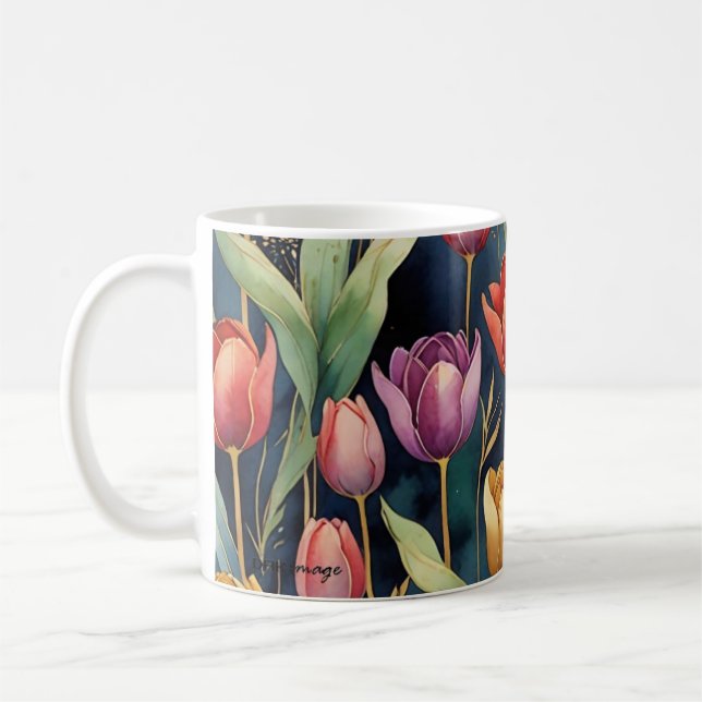 De Café "Tulipas do Crepúsculo" Caneca Botânica por DAKima (Esquerda)
