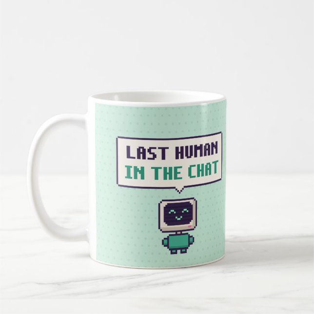 De Café Último Humano No Chat Funny AI Pixel Caneca (Esquerda)